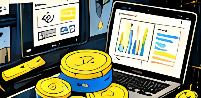 Ilustración de panel financiero y monedas para Makifi.